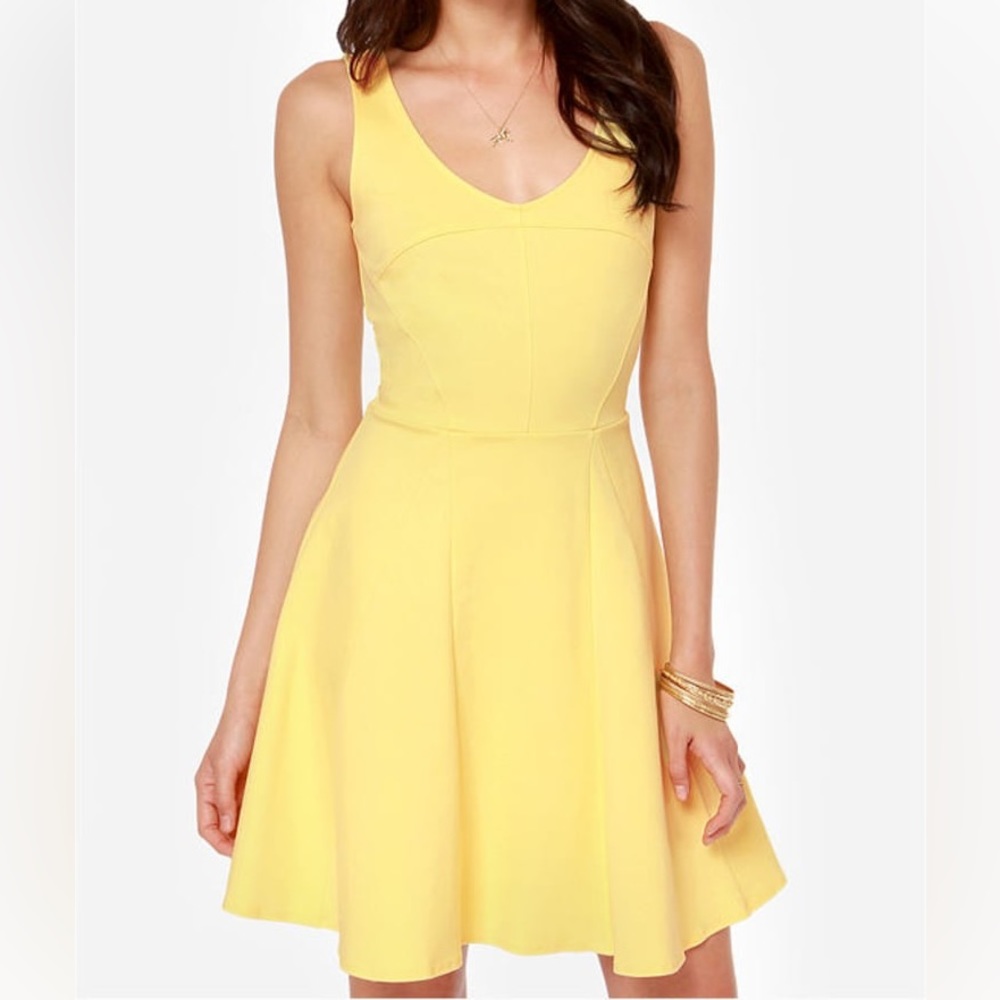 Lulu’s Merengue Moment Yellow Dress with Skater Skirt XS